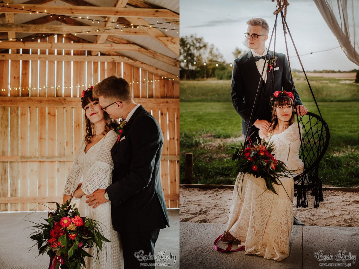 rustykalna sesja ślubna w stodole